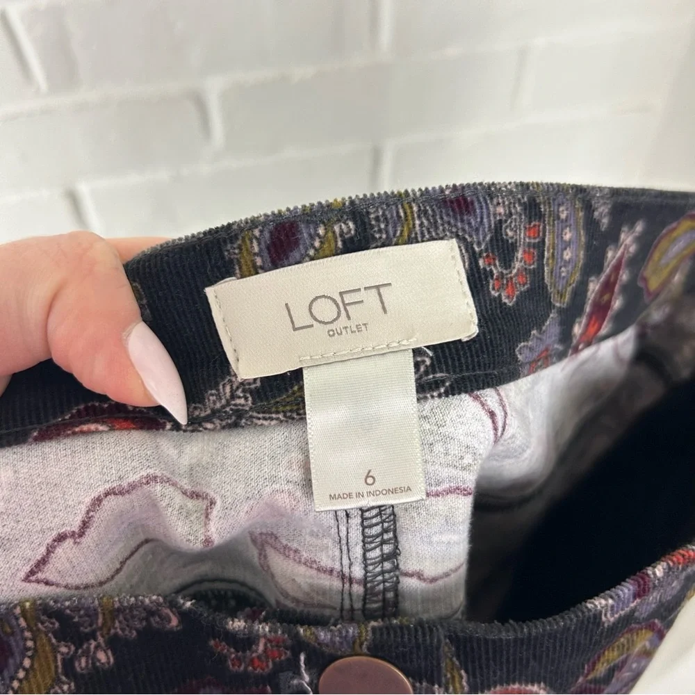 LOFT Paisley Floral Corduroy Button Front Skirt Size 6